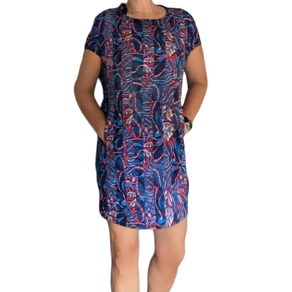 DECOSTER  cotton Abstract  print Blue  Red dress size 38 ( M ) - Picture 1 of 9